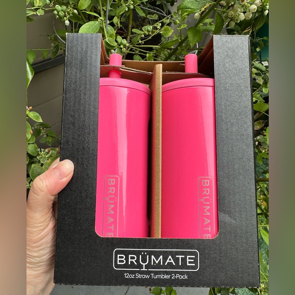 NEW Set of 2 Brumate Insulated Straw Tumbler 2-Pack Neon Pink 12 oz each